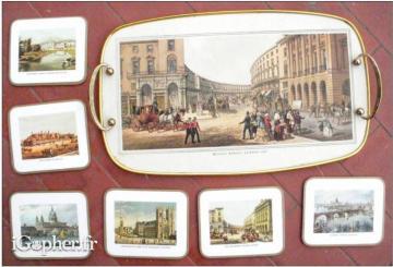 Plateau service anglais + 6 sous-verres VINTAGE