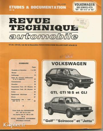 Revue technique Golf Scirocco Volkswagen