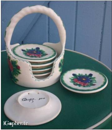 Panier et 6 assiettes miniatures en faïence