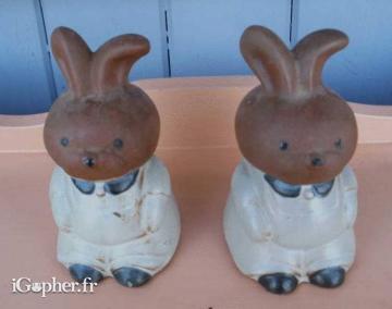 Salière et poivrière en lapin, en terre cutie