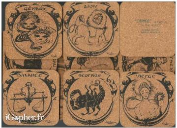 12 dessous de verre en liège (signes du zodiaque)