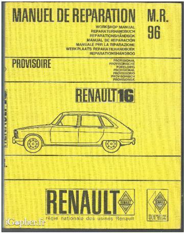 Manuel de réparation Renault 16 - M.R 96 R 1150