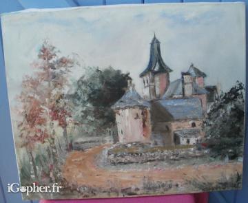 Tableau Peinture village de l'Aveyron Huile sur toile
