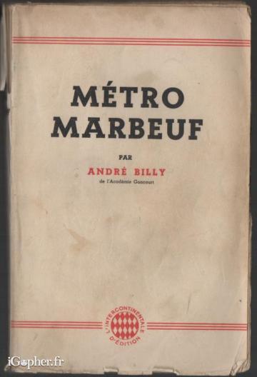 Livre : Métro Marbeuf (André Billy)