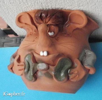 Poterie Cache pot tête de souris comique en terre cuite