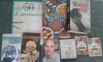 9 livres : développement personnel, cuisine et un roman policier