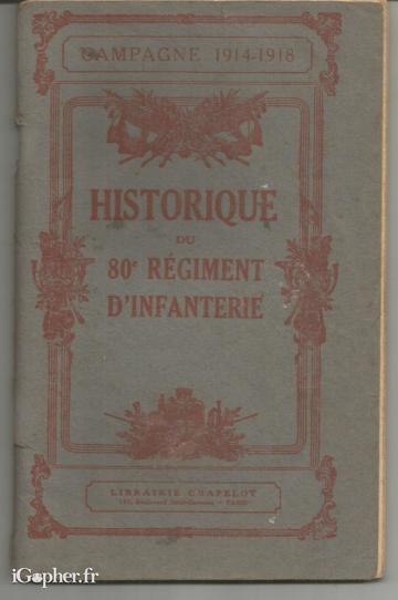 Livre Campagne 1914-1918 Historique du 80e Régiment d'infanterie