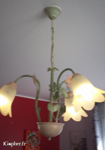 Lustre 3 branches KERIA opaline et métal