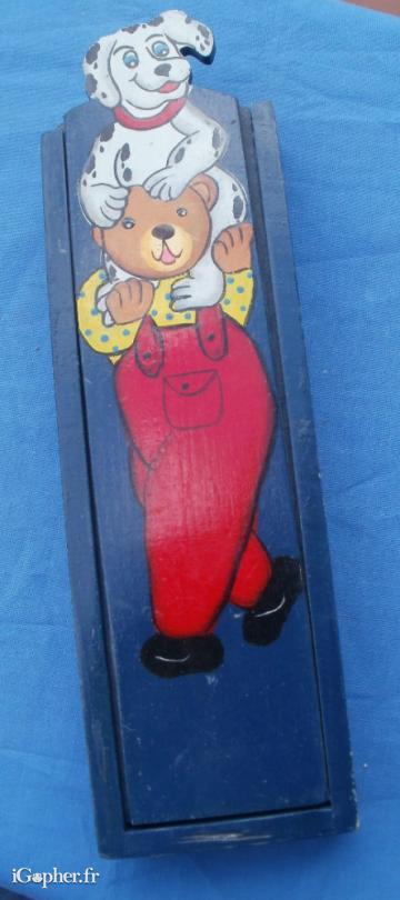 Plumier en bois, boite à crayon, décor enfantin