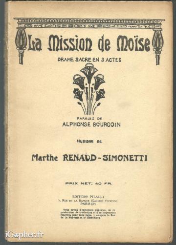 Livre : Partition La Mission de Moïse Drame 3 actes