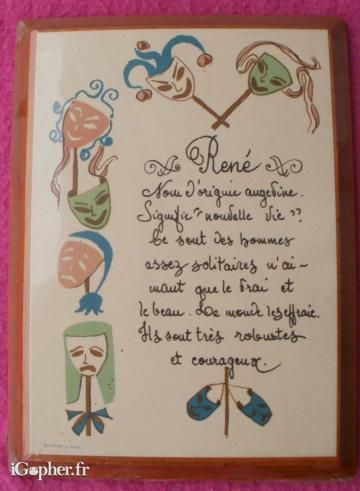 Petit cadre avec prénom "René"