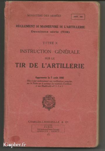 Livre : le tir de l'artillerie (règlement de manoeuvre série 2)