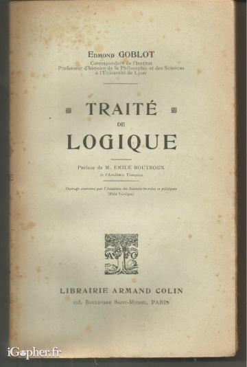Livre : Traité de Logique (Edmond Goblot)