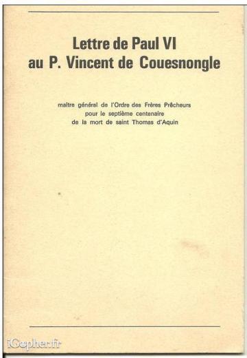 Livre : "Lettre de Paul VI au P. Vincent de Couesnongle"