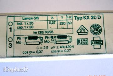 Ballast 18w/20w pour réglette fluo
