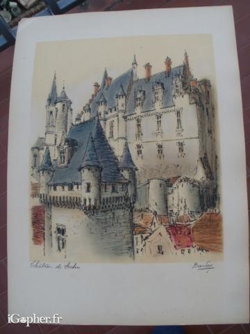 Gravure du Château de Loches (signée)