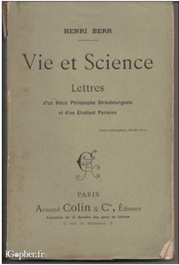 Livre : Vie et Science, Lettres d'un Vieux Philosophe