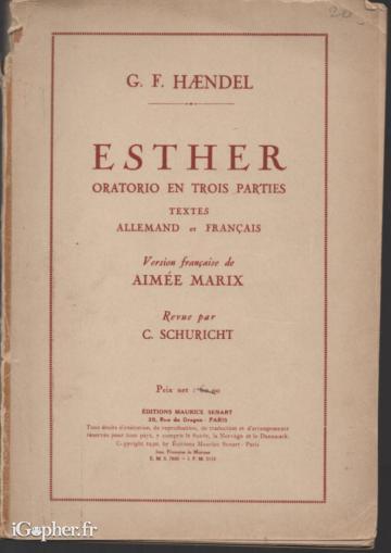 Partition de "Esther Oratorio en trois parties"