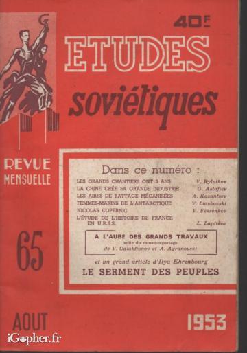 Revue : Etudes Soviétiques (N° 65 d'Août 1953)