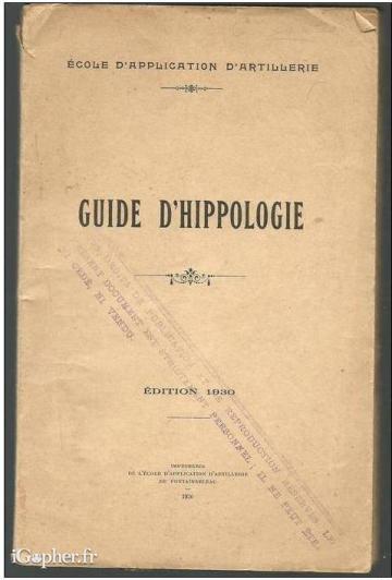 Livre : Guide d'Hippologie de l'école d'Application d'artillerie