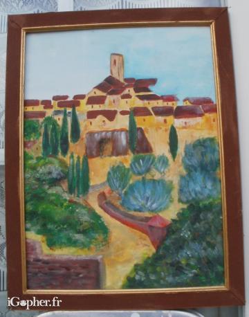 Peinture village perché du Sud de la France
