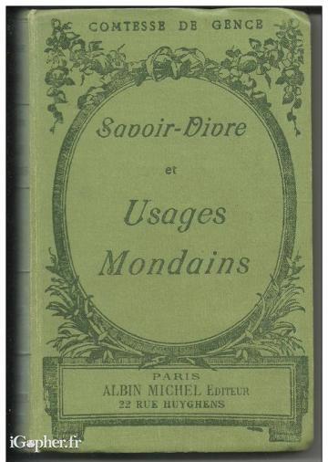 Livre : Savoir vivre et usages mondains (Comtesse de Gence)