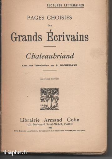 Livre : Pages choisies des grands écrivains Chateaubriand