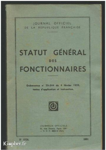 Livre : Statut Général des Fonctionnaires (1961)