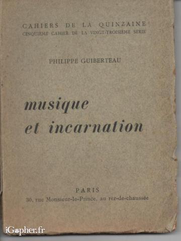 Livre : Musique et Incarnation (cahiers de la quinzaine)