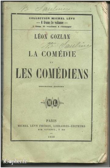 Livre : La comédie et les comédiens (Léon Gozlan)