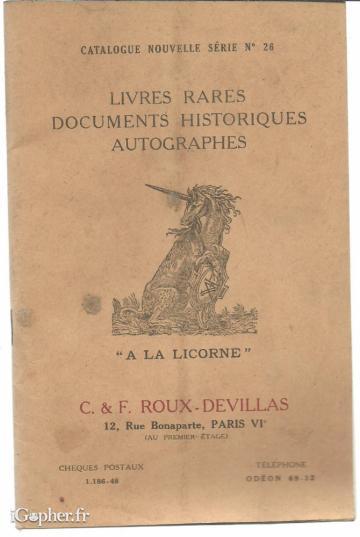 Catalogue : Livres rares docs historiques autographes