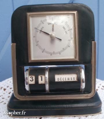 Ancien baromètre avec calendrier perpétuel en cuir