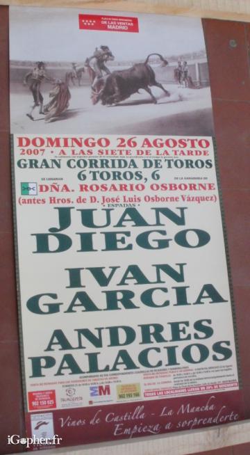 Affiche tauromachie Madrid - 26 aout 2007