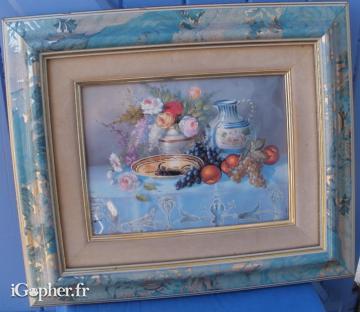 Peinture sur plaque émaillée nature morte
