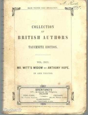 Livre anglais : Mr Witt's Widow (Anthony Hope)