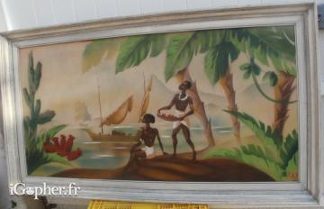 Peinture africaine : femmes au bord de l'eau - EAF