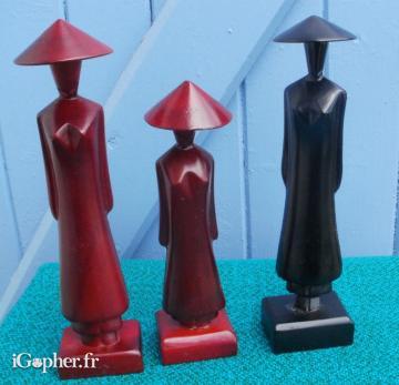 3 statuettes asiatiques en bois - Vietnam