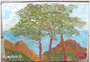 Peinture sur toile signée (arbres et bosquet)