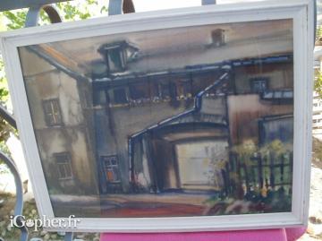 Peinture signée : maison de village