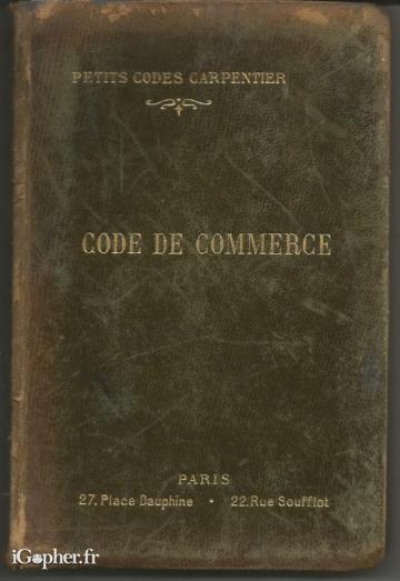Livre : Code de commerce (1914) (Charpentier)