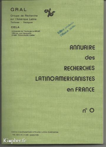 Livre : Annuaire des recherches latinoamericanistes en France