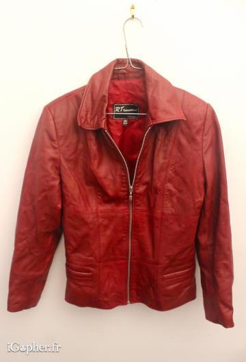 Veste courte pour femme en cuir rouge (taille M)