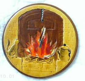 Plateau à fromage (décor chat, cheminée)