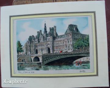 Gravure de l'hôtel de ville de Paris signée "Barday"