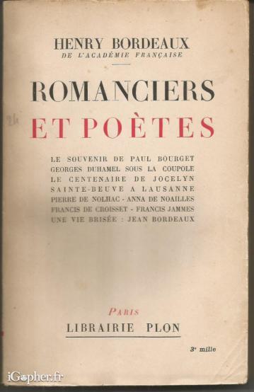 Livre : Romanciers et poètes (Henry Bordeaux)