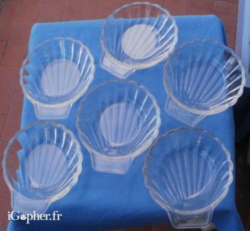 Lot de 6 coquilles Saint Jacques en verre PHENIX France